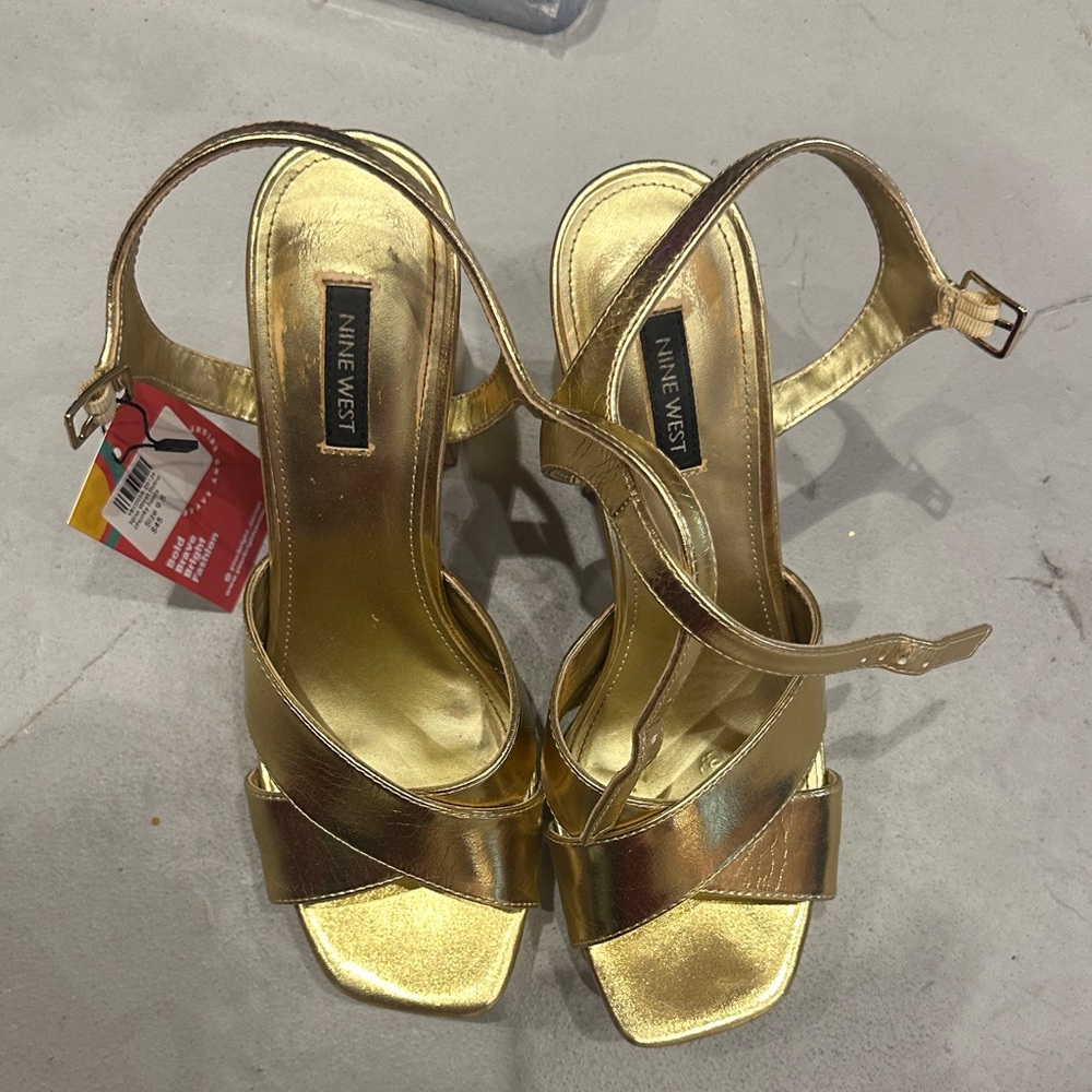 Nine West Shimmering Gold Strappy Heels